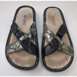 Alegria‎ VIO 831 Black Gold Snake Print Leather Slide Sandals Women's Size 37 7